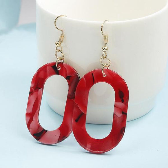E421 Red Acrylic Oval Dangle Earrings - Iris Fashion Jewelry