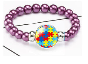 B993 Pearlized Purple Bead Autism Awareness Bracelet - Iris Fashion Jewelry