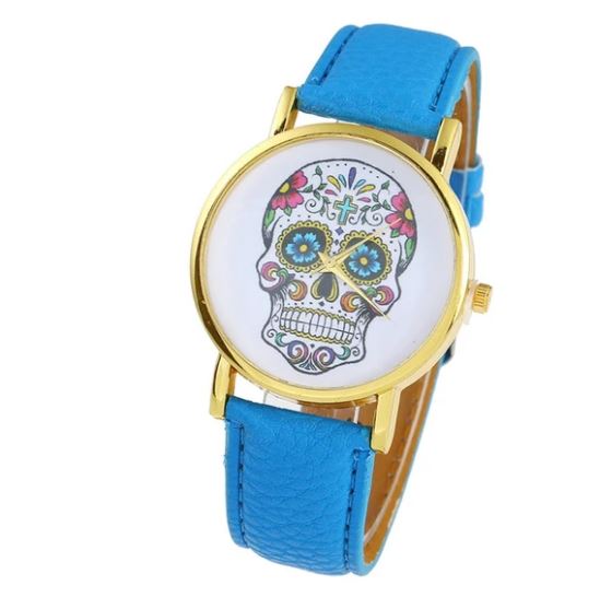 W278 Light Blue Band Sugar Skull Collection Quartz Watch - Iris Fashion Jewelry