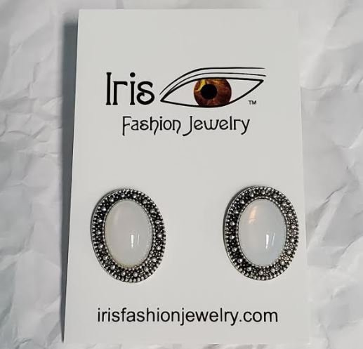 E1331 Silver Oval Antique Look Earrings - Iris Fashion Jewelry