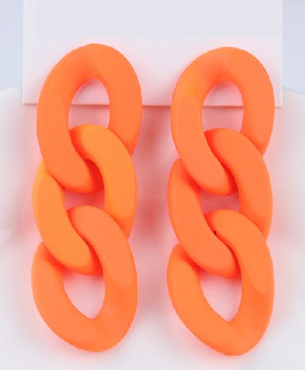 E1167 Fluorescent Orange Chain Link Earrings - Iris Fashion Jewelry