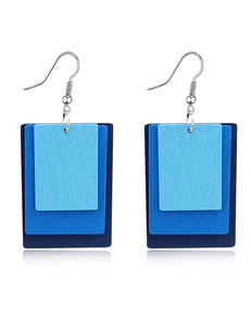 E635 Shades of Blue Wooden Rectangle Earrings - Iris Fashion Jewelry