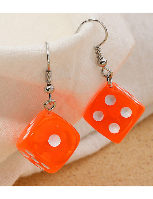 E1367 Orange 3D Dice Earrings - Iris Fashion Jewelry