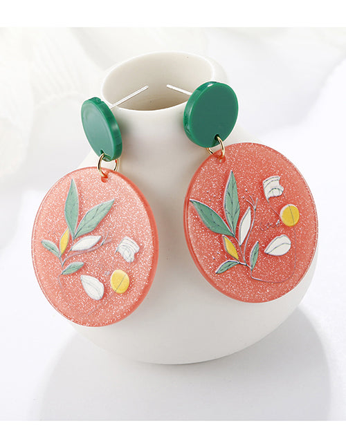 E1638 Peach Glitter Floral Face Acrylic Earrings - Iris Fashion Jewelry