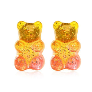 L418 Yellow & Orange Glitter Gummy Bear Earrings - Iris Fashion Jewelry