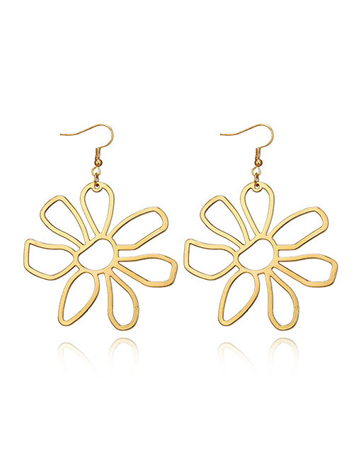 E420 Large Gold Flower Design Earrings - Iris Fashion Jewelry