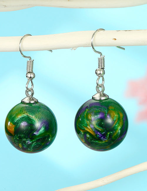 E1758 Silver Green Galaxy Ball Earrings - Iris Fashion Jewelry