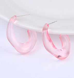 E1769 Light Pink Acrylic Irregular Hoop Earrings - Iris Fashion Jewelry