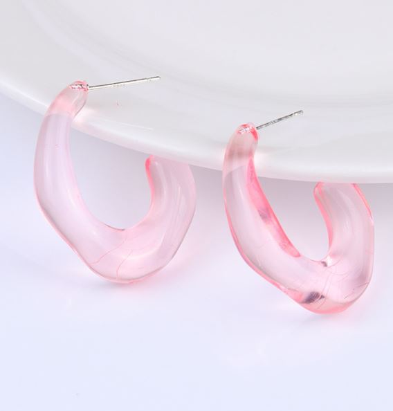E1769 Light Pink Acrylic Irregular Hoop Earrings - Iris Fashion Jewelry