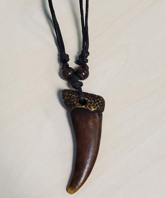 N467 Tooth on Leather Cord Necklace - Iris Fashion Jewelry