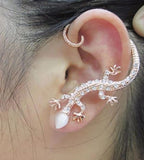 E1512 Rose Gold with Diamonds & Moonstone Gecko SINGLE Earring - Iris Fashion Jewelry