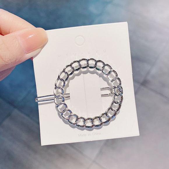 H673 Silver Chain Link Round Hair Clip - Iris Fashion Jewelry