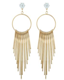 E667 Gold Tassel with Diamond Dangle Earrings - Iris Fashion Jewelry