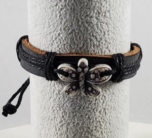 B592 Butterfly Faux Bone Leather Bracelet - Iris Fashion Jewelry