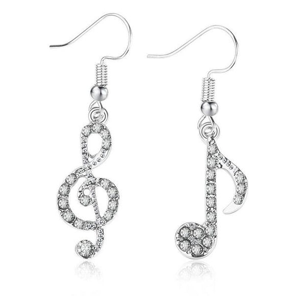 E1272 Silver Rhinestone Music Note Earrings - Iris Fashion Jewelry