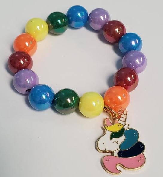 L206 Multi Color Pearlized Beads Unicorn Charm Bracelet - Iris Fashion Jewelry
