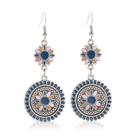 E944 Silver Blue Enamel Flower Design Earrings - Iris Fashion Jewelry