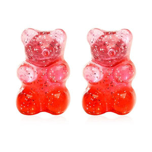 L423 Pink & Red Glitter Gummy Bear Earrings - Iris Fashion Jewelry
