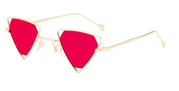 S107 Red Lens Gold Metal Frame Triangle Sunglasses - Iris Fashion Jewelry