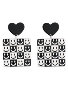 E1583 Black Heart Square Smiley Face Acrylic Earrings - Iris Fashion Jewelry