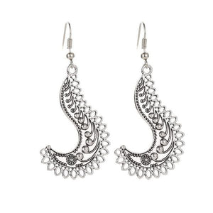 E234 Silver J Shape Filigree Earrings - Iris Fashion Jewelry