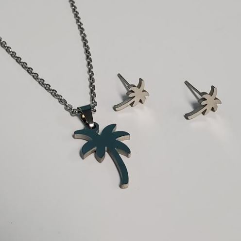 *N57 Silver Palm Tree Necklace with FREE Earrings - Iris Fashion Jewelry