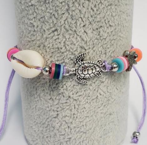 B918 Lavender Cord Sea Turtle Bead Bracelet - Iris Fashion Jewelry