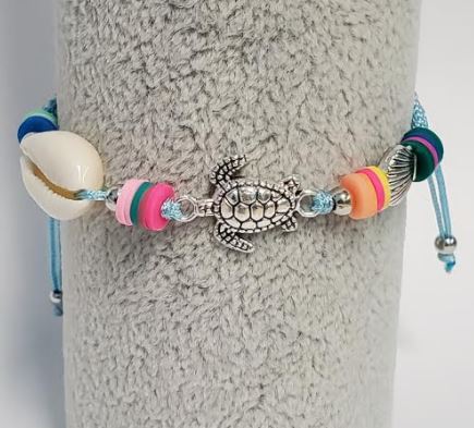 B915 Light Blue Cord Sea Turtle Bead Bracelet - Iris Fashion Jewelry
