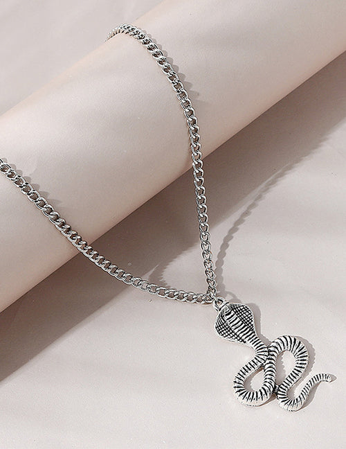 N814 Silver Cobra Snake Pendant Necklace with FREE Earrings - Iris Fashion Jewelry