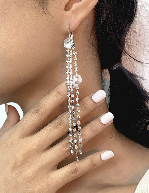 E1784 Silver Rhinestone Dangle Earrings - Iris Fashion Jewelry