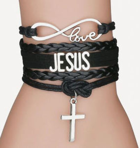B89 Black Cross Jesus Infinity Layered Bracelet - Iris Fashion Jewelry
