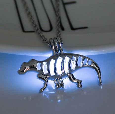 N1692 Silver Glow in the Dark Dinosaur Necklace with FREE EARRINGS - Iris Fashion Jewelry