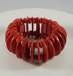 B743 Red Wooden Disk Bead Bracelet - Iris Fashion Jewelry