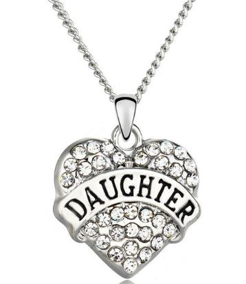 N1619 Silver Rhinestone Heart Daughter Necklace with FREE EARRINGS - Iris Fashion Jewelry