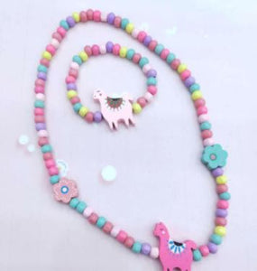 L132 Colorful Wooden Llama Necklace & Bracelet Set - Iris Fashion Jewelry