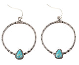 E1453 Silver Etched Hoop Turquoise Stone Earrings - Iris Fashion Jewelry