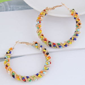 E24 Gold Hoop Multi Color Beads Earrings - Iris Fashion Jewelry