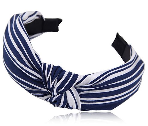 H428 Navy Blue & White Stripe Fabric Covered Head Band - Iris Fashion Jewelry