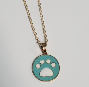 L65 Gold Light Blue Paw Print Necklace with FREE EARRINGS - Iris Fashion Jewelry