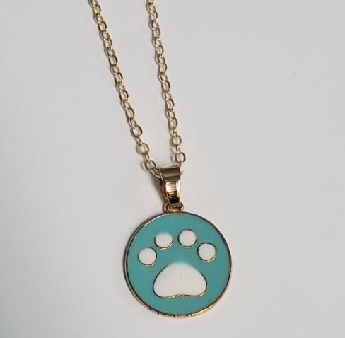 L65 Gold Light Blue Paw Print Necklace with FREE EARRINGS - Iris Fashion Jewelry