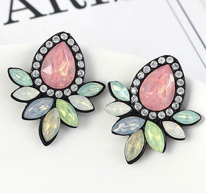 E686 Peachy Pink Teardrop Multi Color Gemstone Earrings - Iris Fashion Jewelry