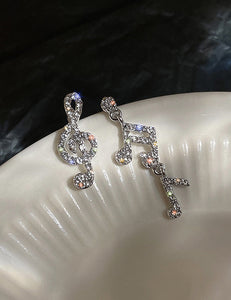 E1609 Silver Rhinestone Music Note Earrings - Iris Fashion Jewelry