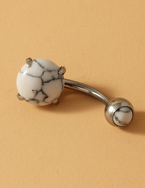 P14 Silver White Crackle Stone Belly Button Ring - Iris Fashion Jewelry
