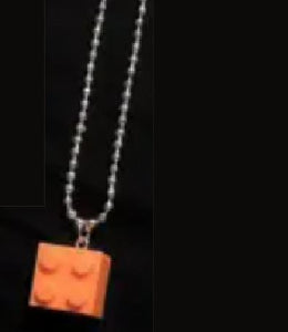 L494 Orange Building Block on Beaded Chain Necklace FREE Earrings - Iris Fashion Jewelry