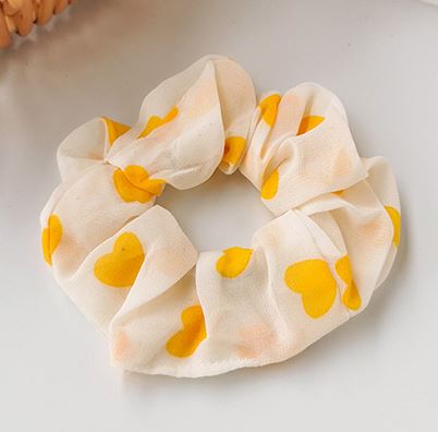H773 White Yellow Heart Hair Scrunchie - Iris Fashion Jewelry