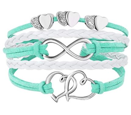 B779 Mint Green & White Hearts Leather Layer Bracelet - Iris Fashion Jewelry