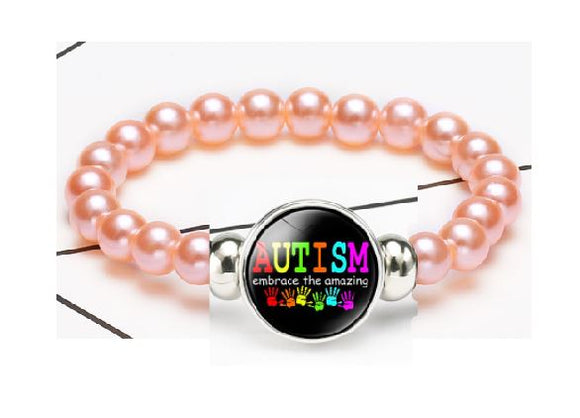 B971 Pale Pink Bead Autism Embrace the Amazing Bracelet - Iris Fashion Jewelry