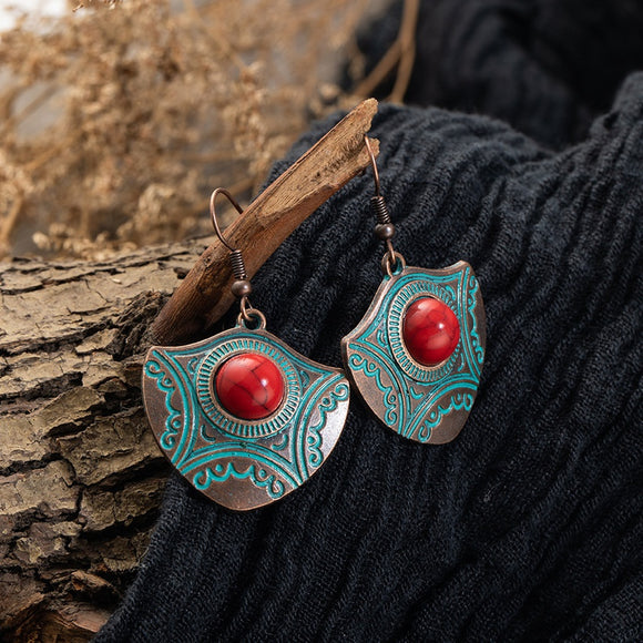 E1668 Bronze Red Stone Earrings - Iris Fashion Jewelry