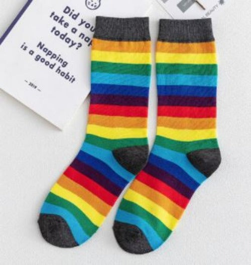 SF1198 Gray Top Rainbow Stripes Socks - Iris Fashion Jewelry