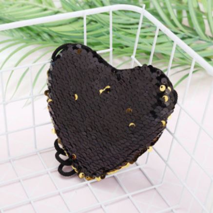 L339 Cute Black & Gold Sequined Heart Coin Purse - Iris Fashion Jewelry